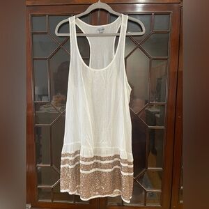 Aerie White and Brown Sequin Cotton Dress EUC